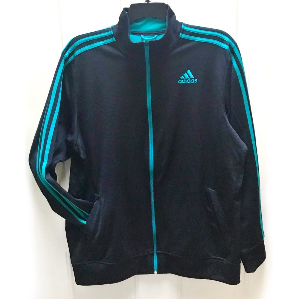 Adidas Climalite track jacket black and teal XL
